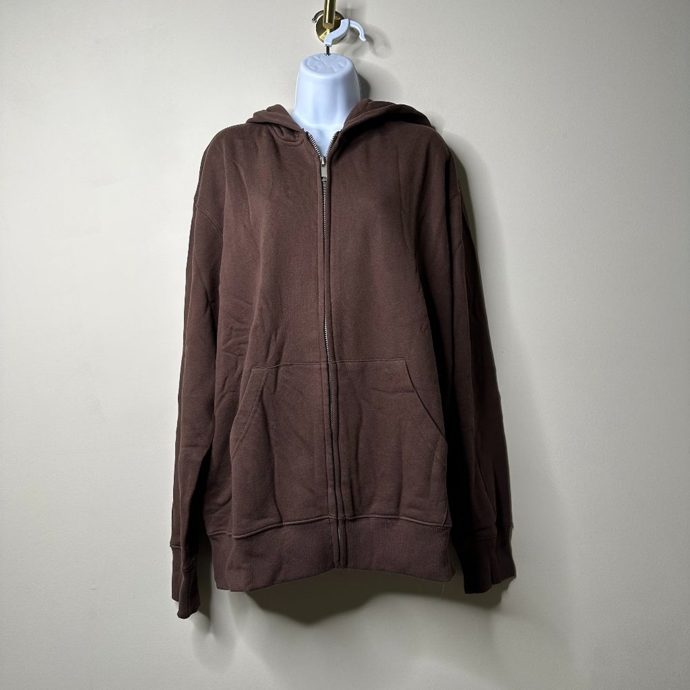 Naked Wardrobe Full Zip The Zipped Up Hoodie Jacket Chocolate Brown Large NEW